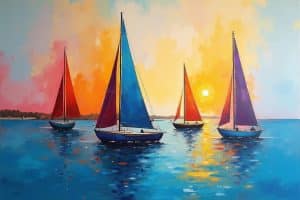 Segelboote in Acryl abstrakt dargestellt